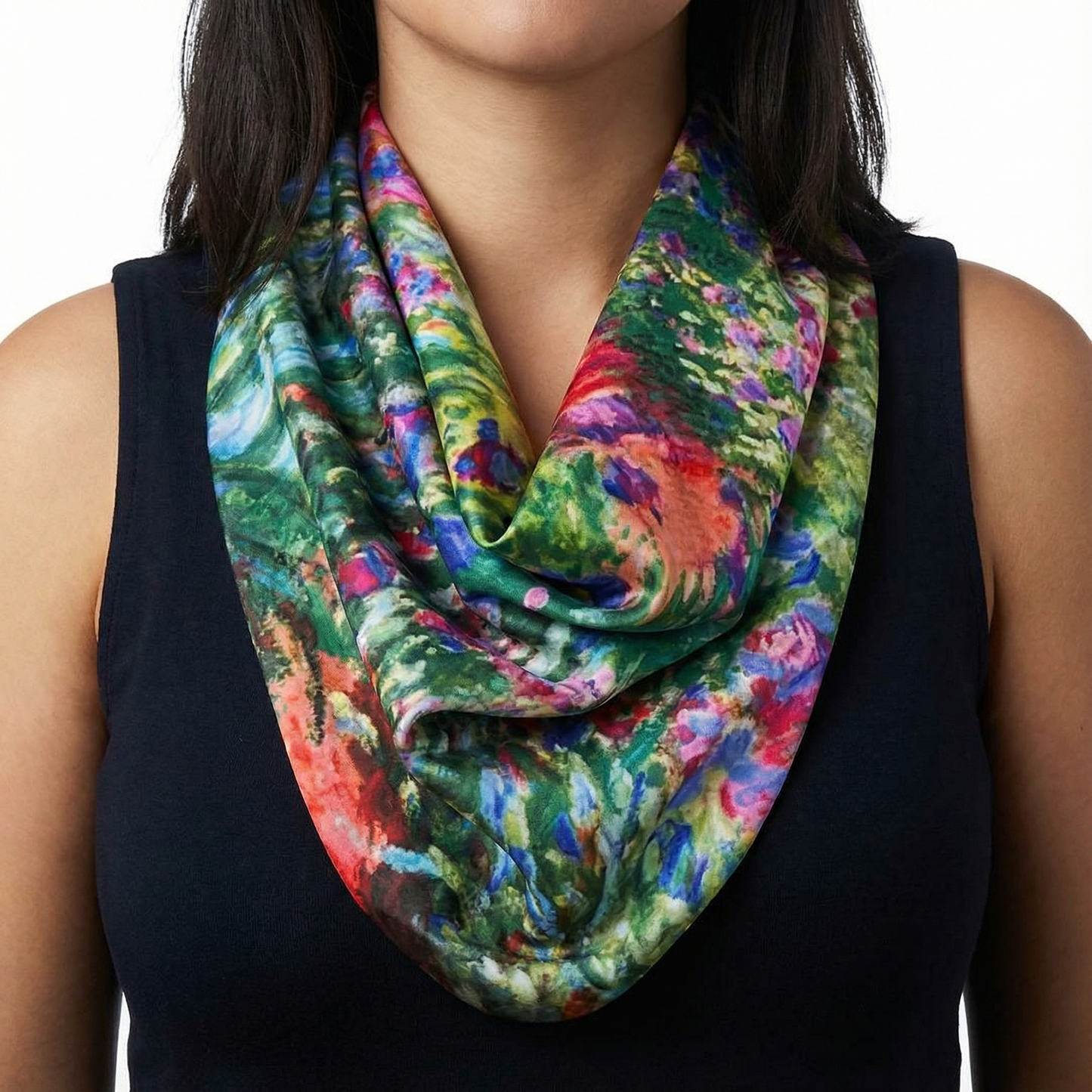 Claude Monet Alice Gardens Pre-Tied Necklace Style Scarf with Magnetic Closure