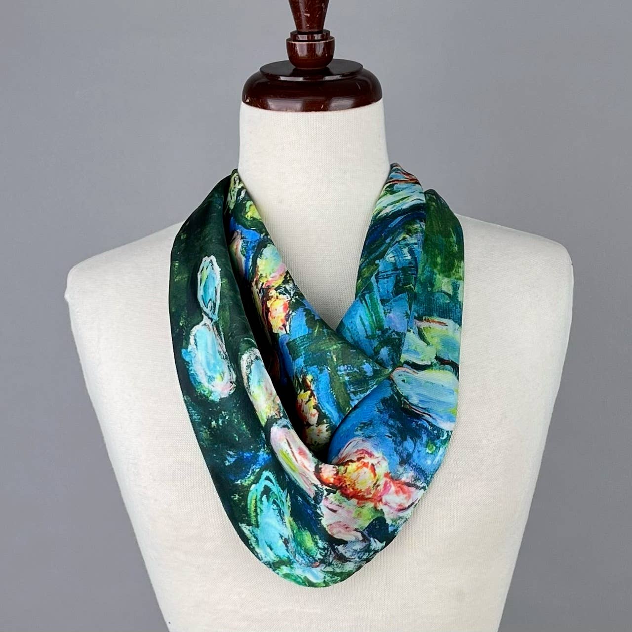 Claude Monet Water Lilies Pre-Tied Necklace Style Scarf with Magnetic Closure