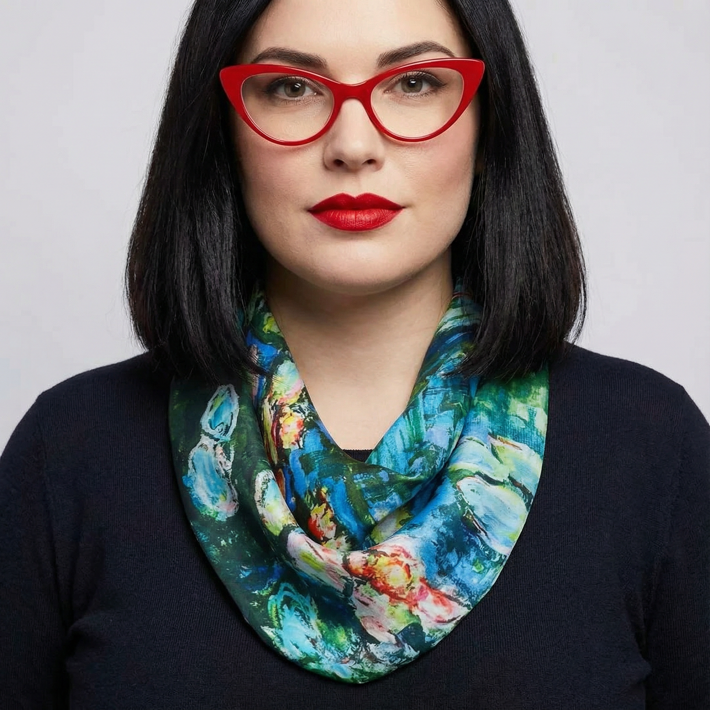 Claude Monet Water Lilies Pre-Tied Necklace Style Scarf with Magnetic Closure