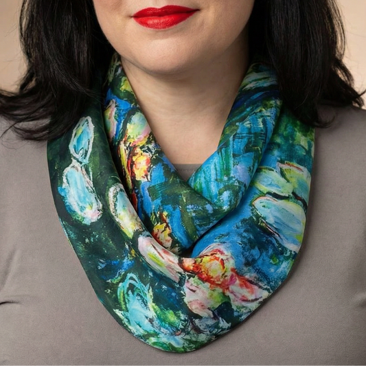 Claude Monet Water Lilies Pre-Tied Necklace Style Scarf with Magnetic Closure