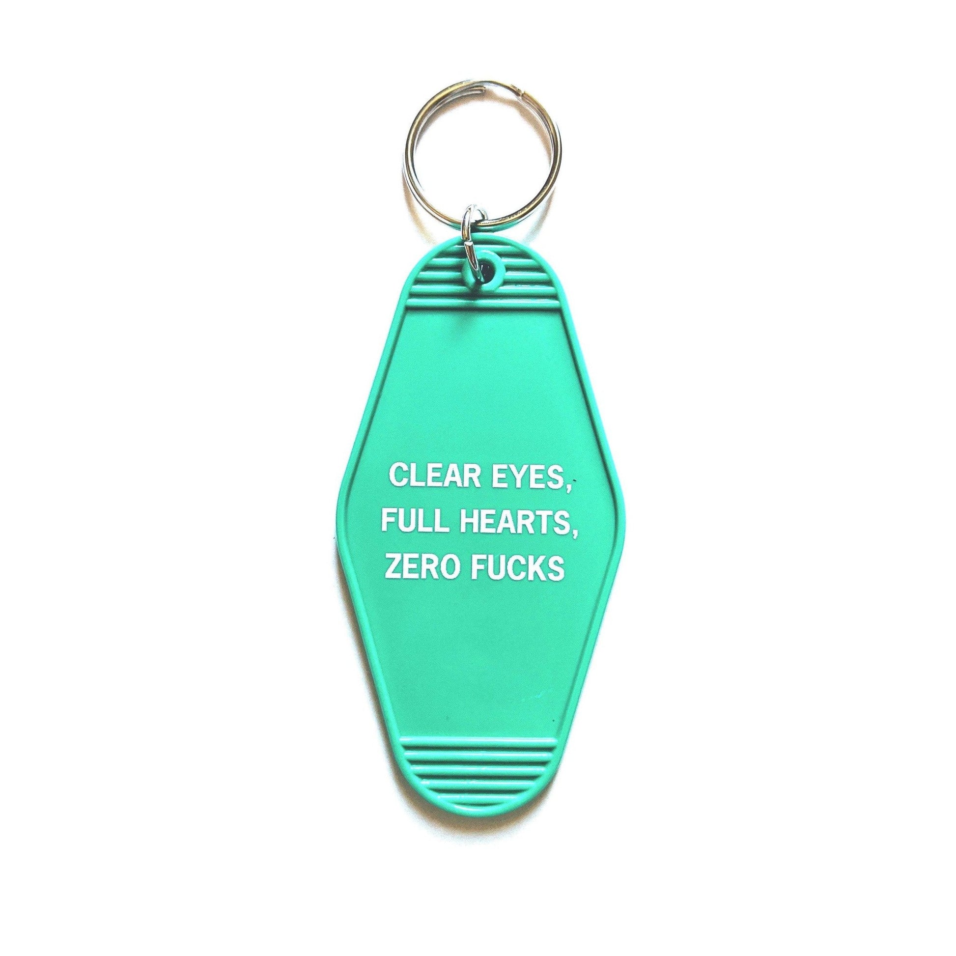 Clear Eyes, Full Hearts, Zero Fucks Motel Style Keychain In Green