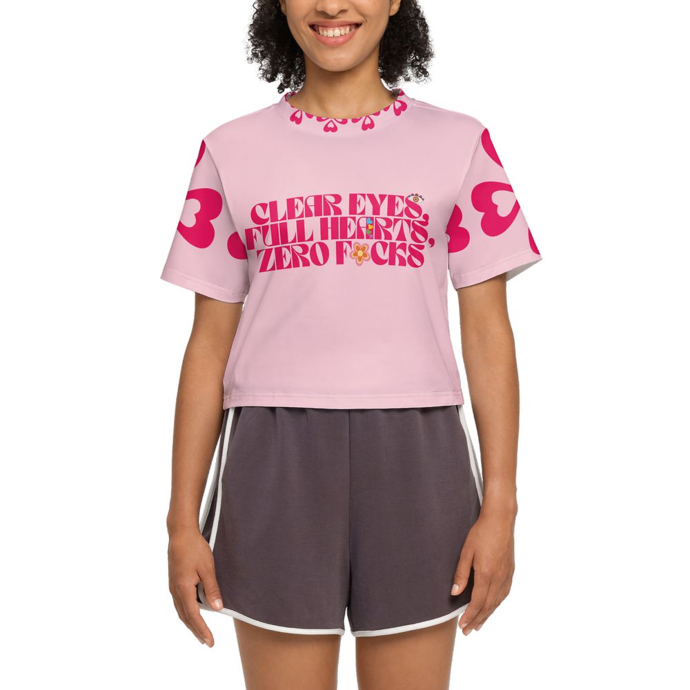 Clear Eyes Full Hearts Zero Fucks Women’s Short Sleeve Cropped T-Shirt in Blush