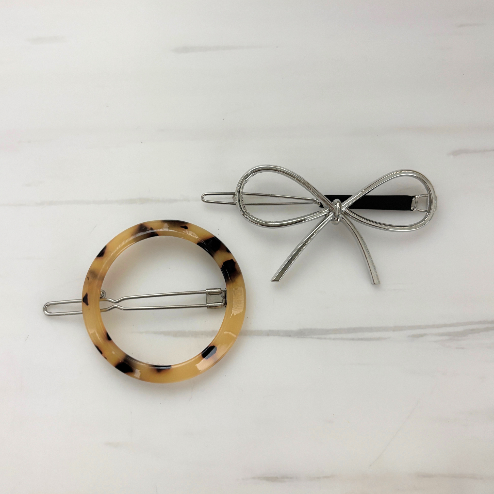 Clip Barrette Set of 2 in Geo Shapes | Tortoise, Gold, Silver | Multiple Styles