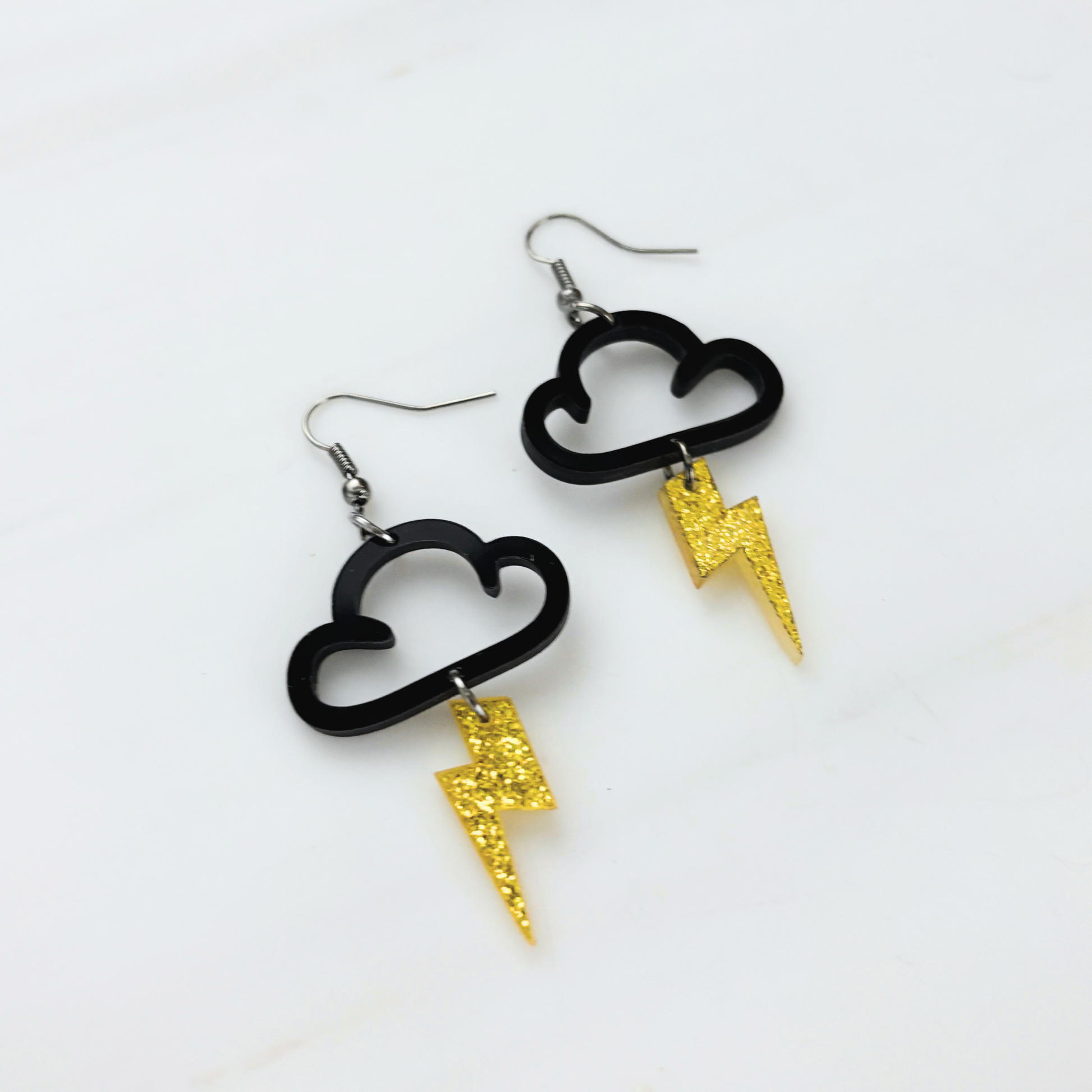 Cloud & Lightning Bolt Acrylic Earrings | Lightweight Openwork Dangle Earrings