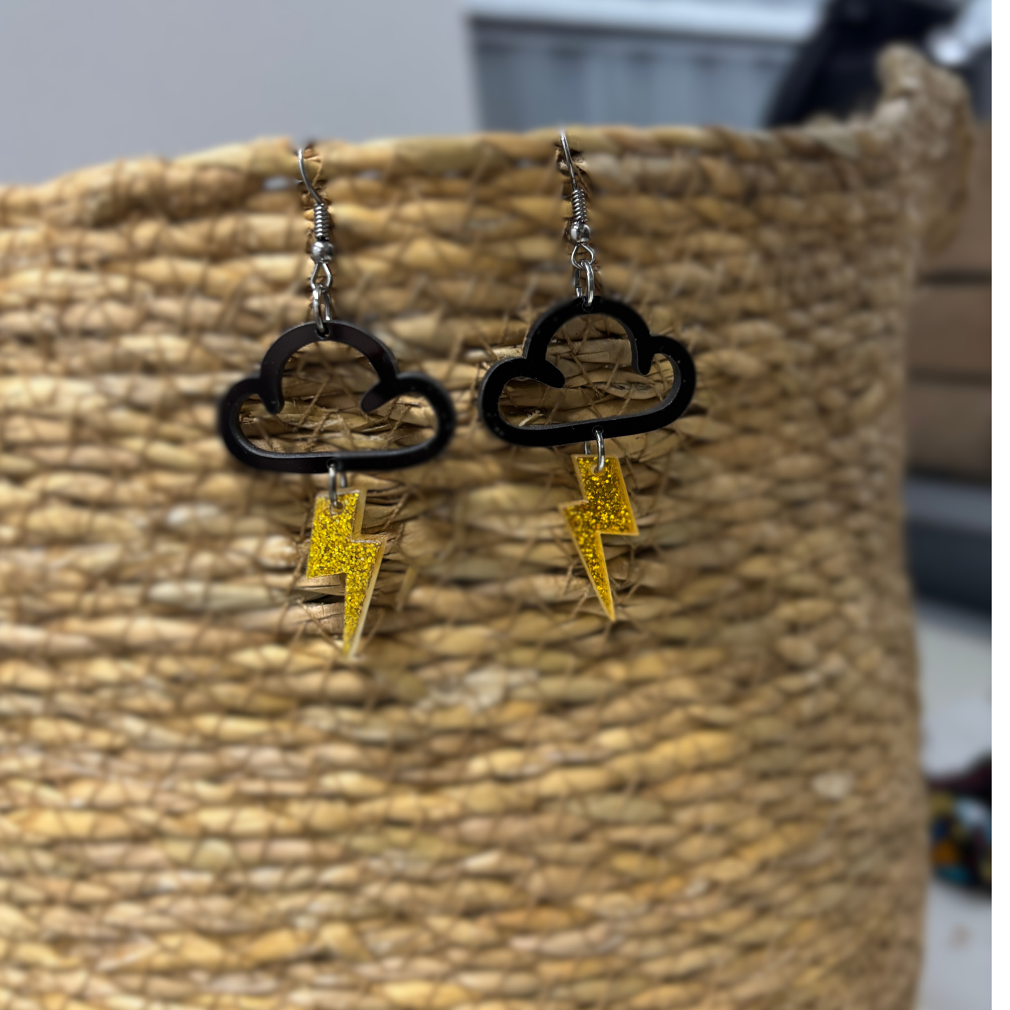 Cloud & Lightning Bolt Acrylic Earrings | Lightweight Openwork Dangle Earrings