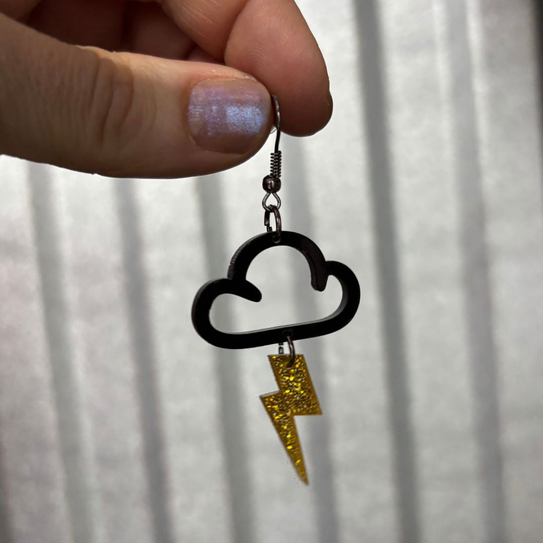 Cloud & Lightning Bolt Acrylic Earrings | Lightweight Openwork Dangle Earrings