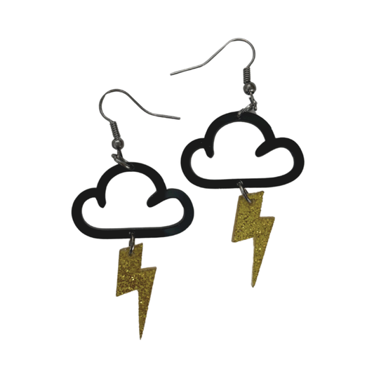 Cloud & Lightning Bolt Acrylic Earrings | Lightweight Openwork Dangle Earrings