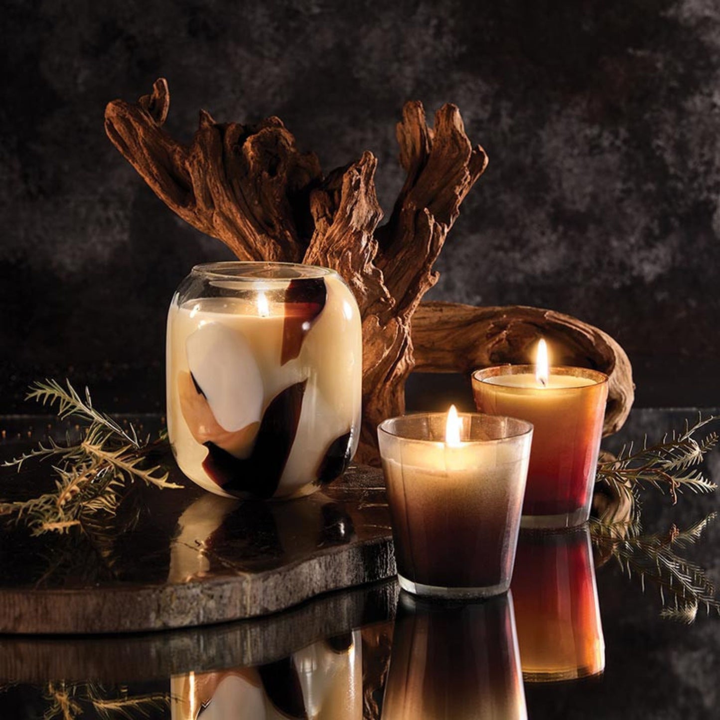 Cloudy Ombre Candle | Winter Pine Scented Glass Candle