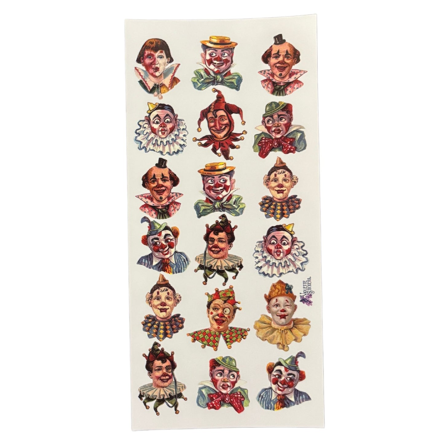 Clown Faces Stickers | 4" x 8" Paper Stickers | 2 Sheets