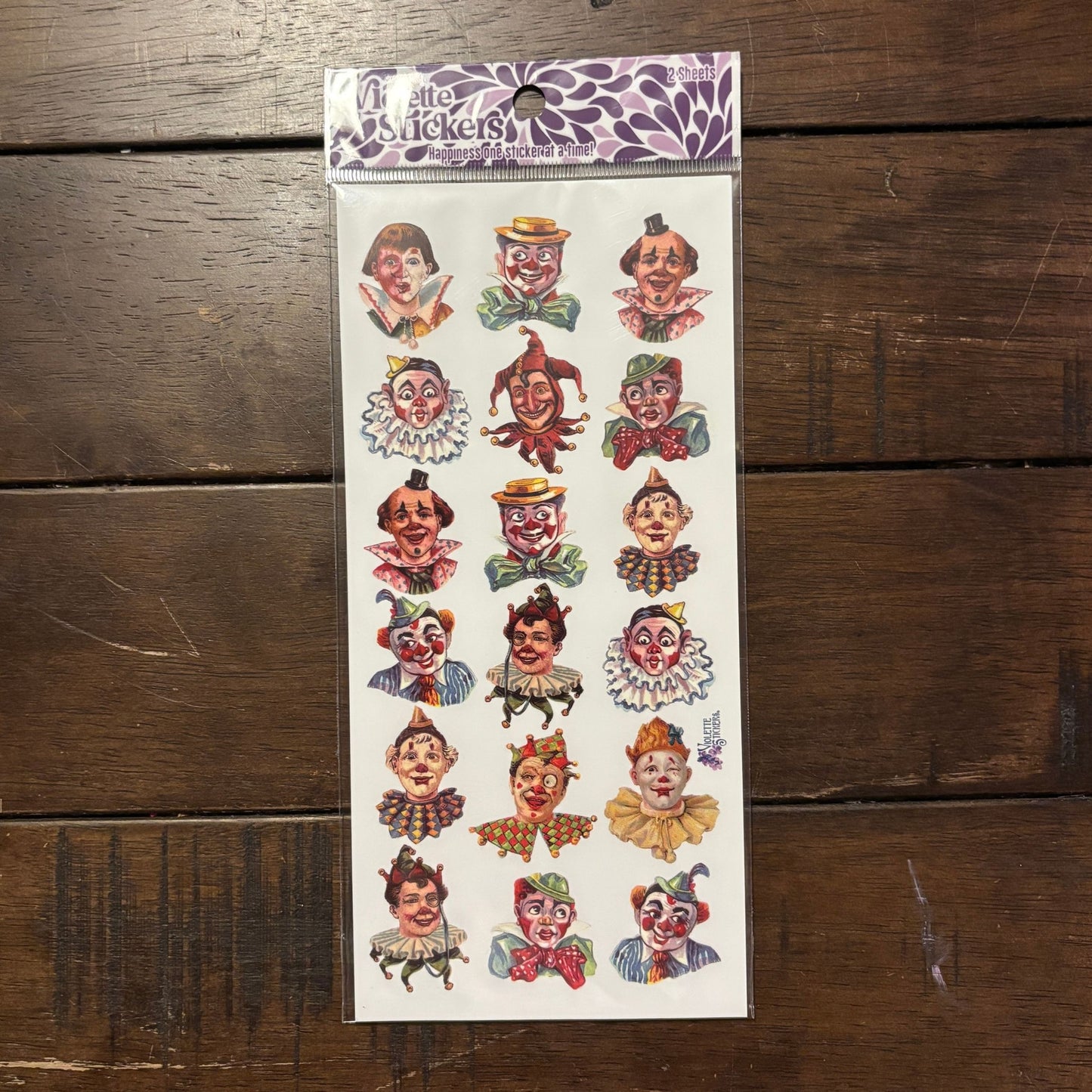 Clown Faces Stickers | 4" x 8" Paper Stickers | 2 Sheets
