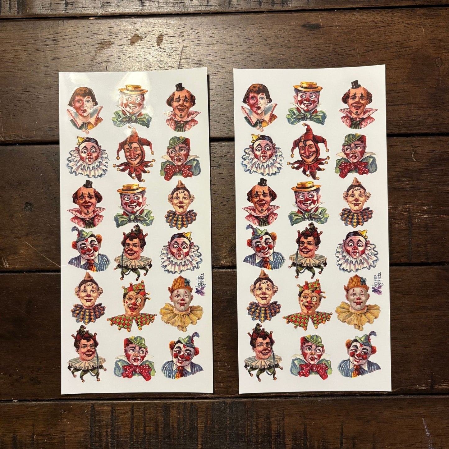 Clown Faces Stickers | 4" x 8" Paper Stickers | 2 Sheets