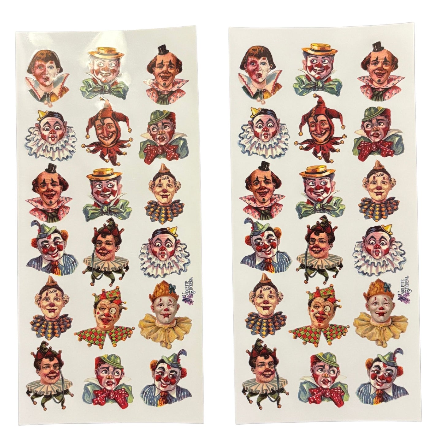 Clown Faces Stickers | 4" x 8" Paper Stickers | 2 Sheets