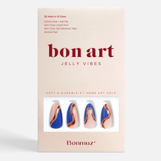 Cobalt Safari Press-On Nails | Blue, Copper & Leopard Print Nail Art | Glossy & Reusable