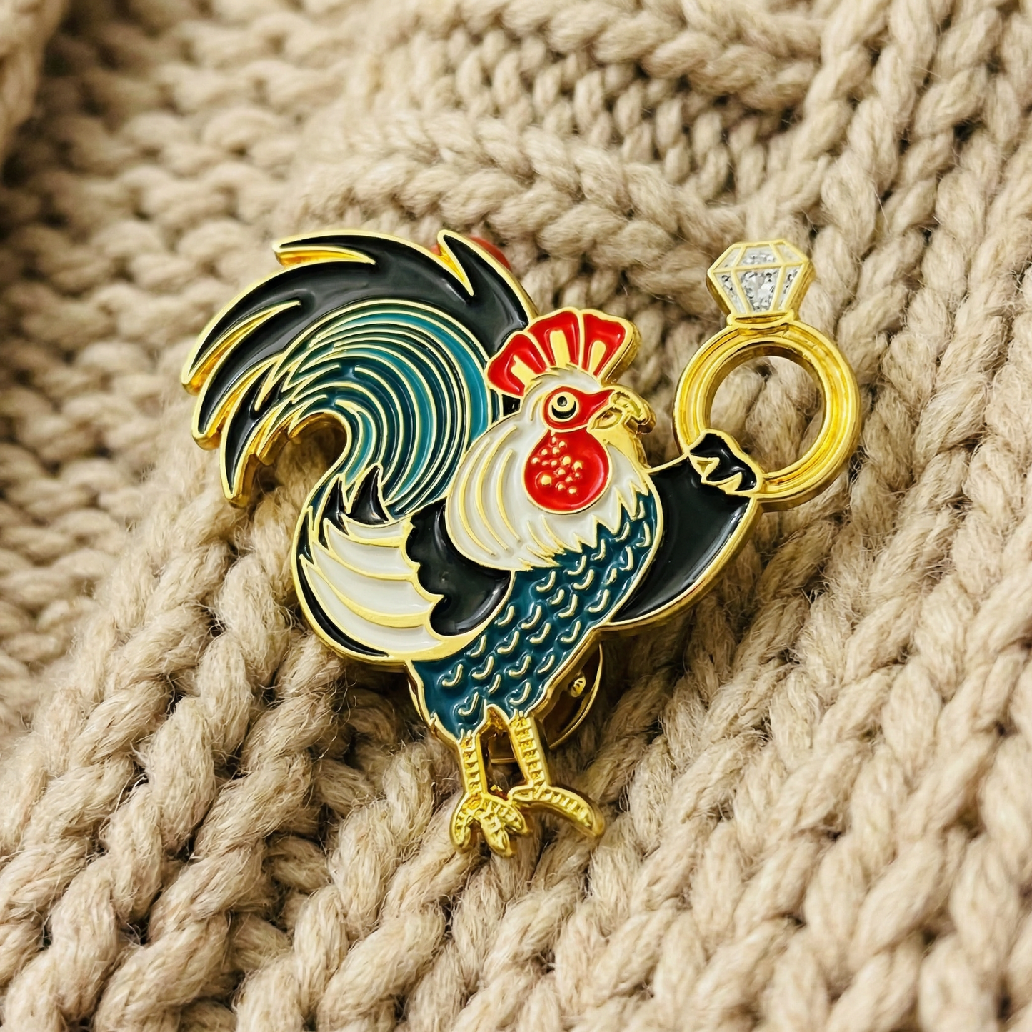 Cock Ring Rooster Enamel Pin with Glitter | Funny Cheeky Adult Humor Pin