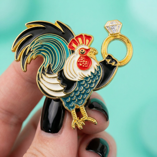 Cock Ring Rooster Enamel Pin with Glitter | Funny Cheeky Adult Humor Pin