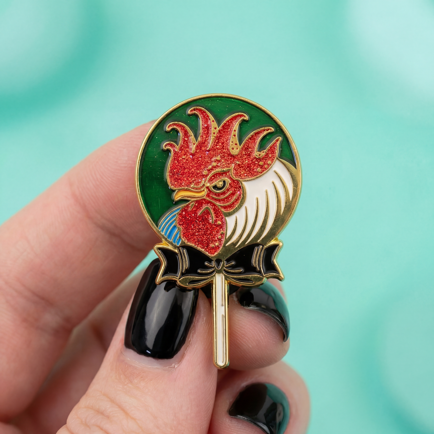 Cock Sucker Soft Enamel Pin | Red Glitter | Lollipop, Rooster