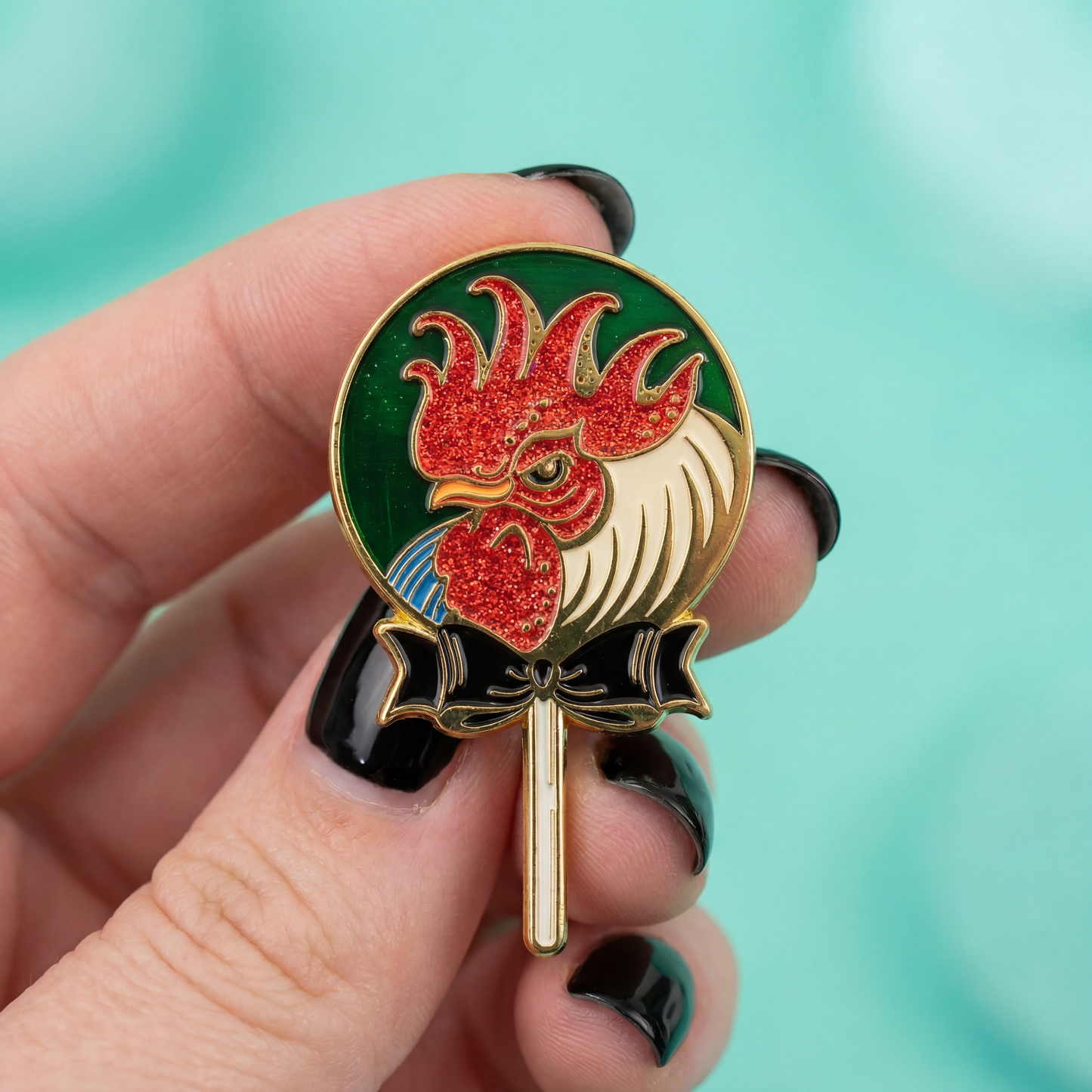 Cock Sucker Soft Enamel Pin | Red Glitter | Lollipop, Rooster
