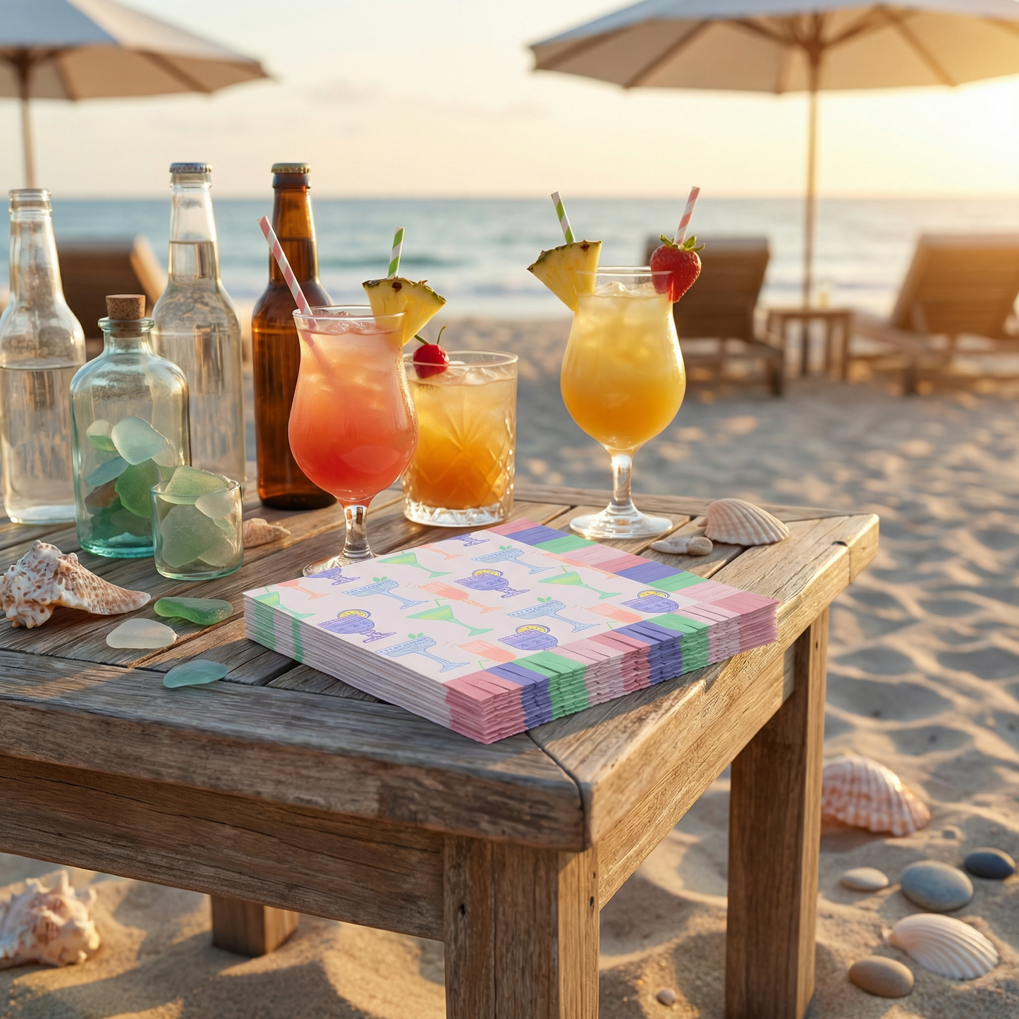 Cocktail Fringe Beverage Napkins | Paper Party Napkins with Colorful Fringe Trim | 5”