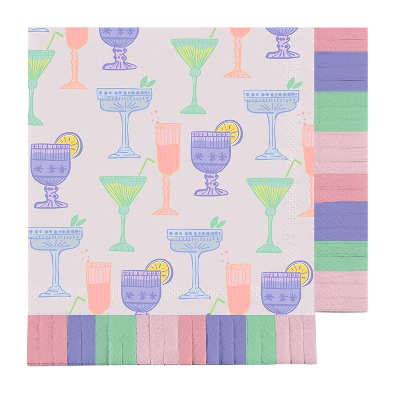 Cocktail Fringe Beverage Napkins | Paper Party Napkins with Colorful Fringe Trim | 5”