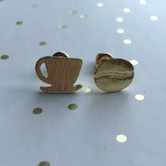 Coffee Cup & Bean Earrings in Rose Gold or Silver