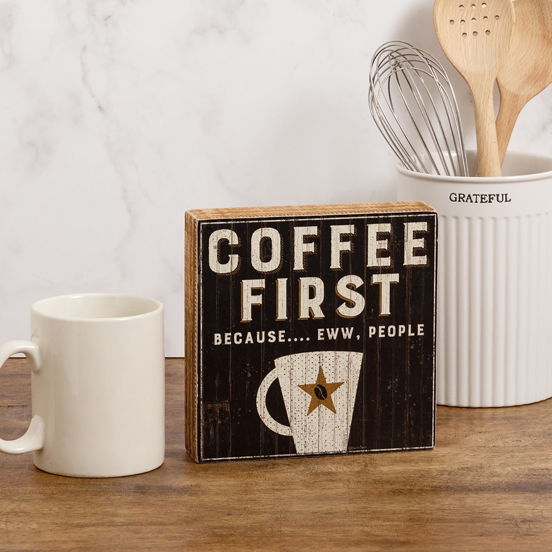 Coffee First Because Eww People Box Sign | Rustic Wooden Box Sign | 7" x 7"