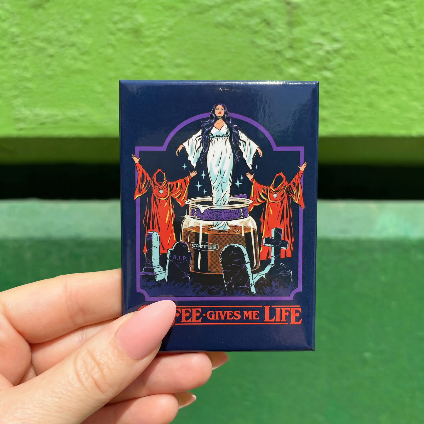 Coffee Gives Me Life Rectangular Magnet | '80s Children's Book Style Satirical Art by Steven Rhodes | 2.5" x 3.5"