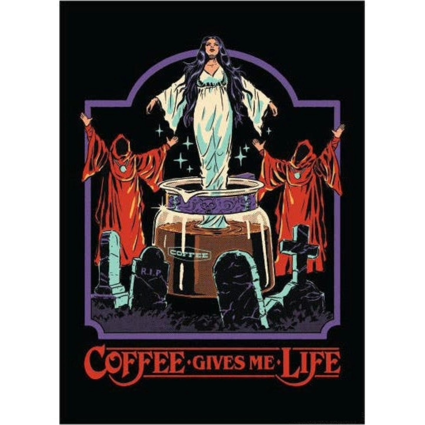 Coffee Gives Me Life Rectangular Magnet | '80s Children's Book Style Satirical Art by Steven Rhodes | 2.5" x 3.5"-Ephemera-The Bullish Store