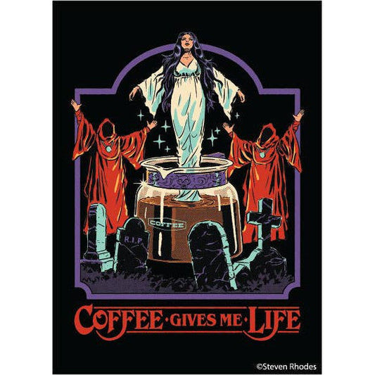 Coffee Gives Me Life Rectangular Magnet | '80s Children's Book Style Satirical Art by Steven Rhodes