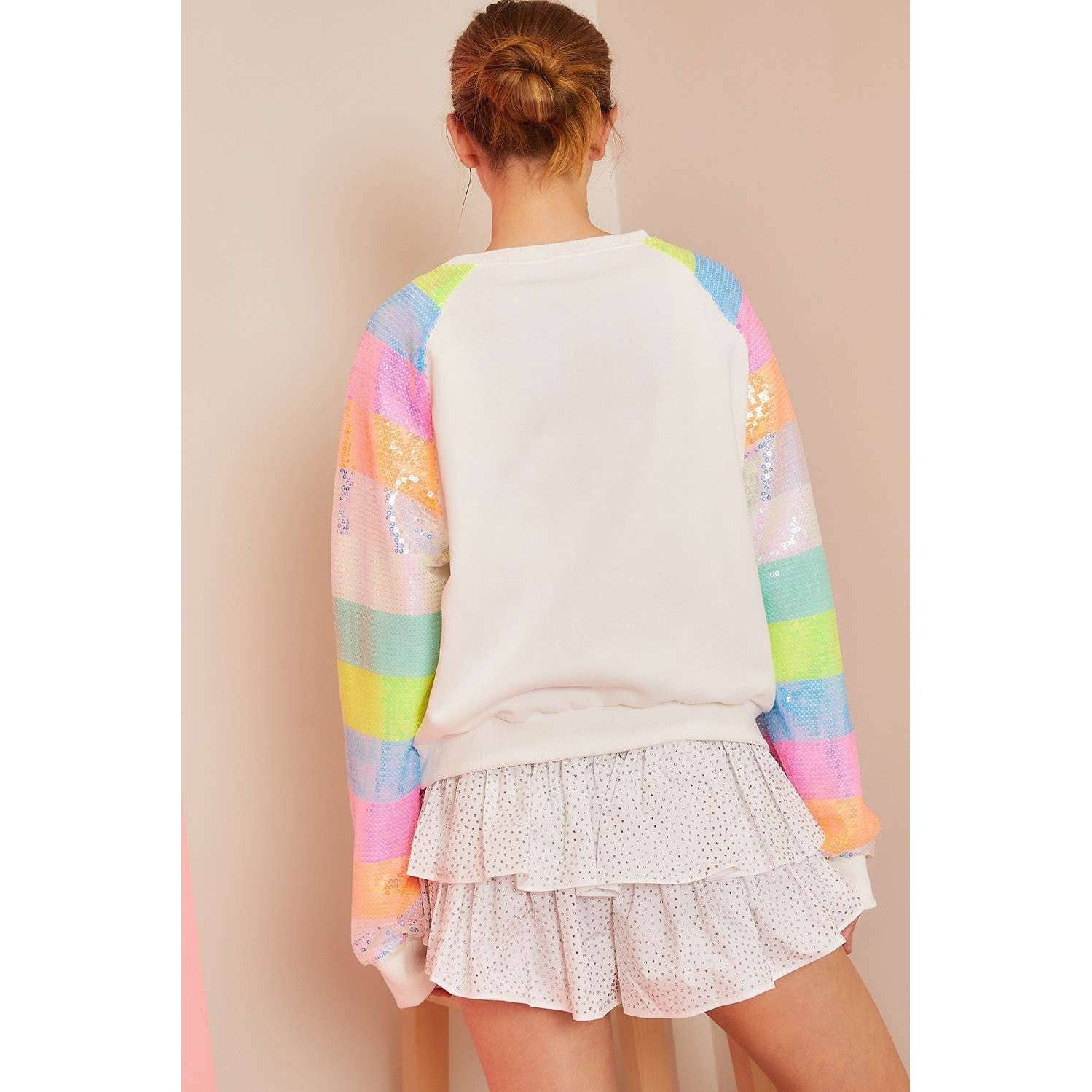 Color Block Sequin Sleeves French Terry Top [Available in SM-L]