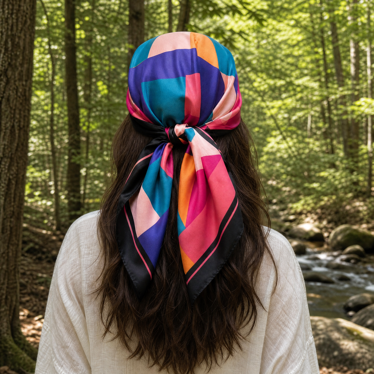 Color Block Silky Feel Bandana Scarf-JOSSLYN by Wall to Wall-The Bullish Store