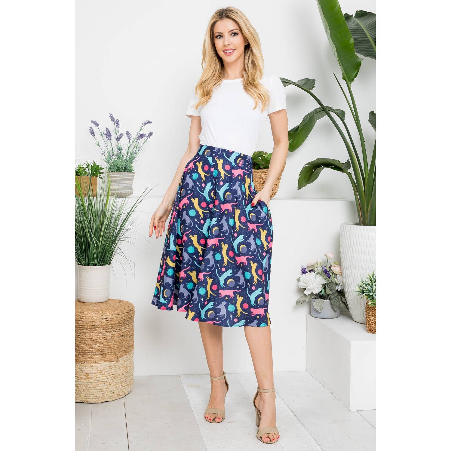 Colorful Cat Print Skirt | Cat Lovers Midi Printed Fashion Skirt (S-XL)