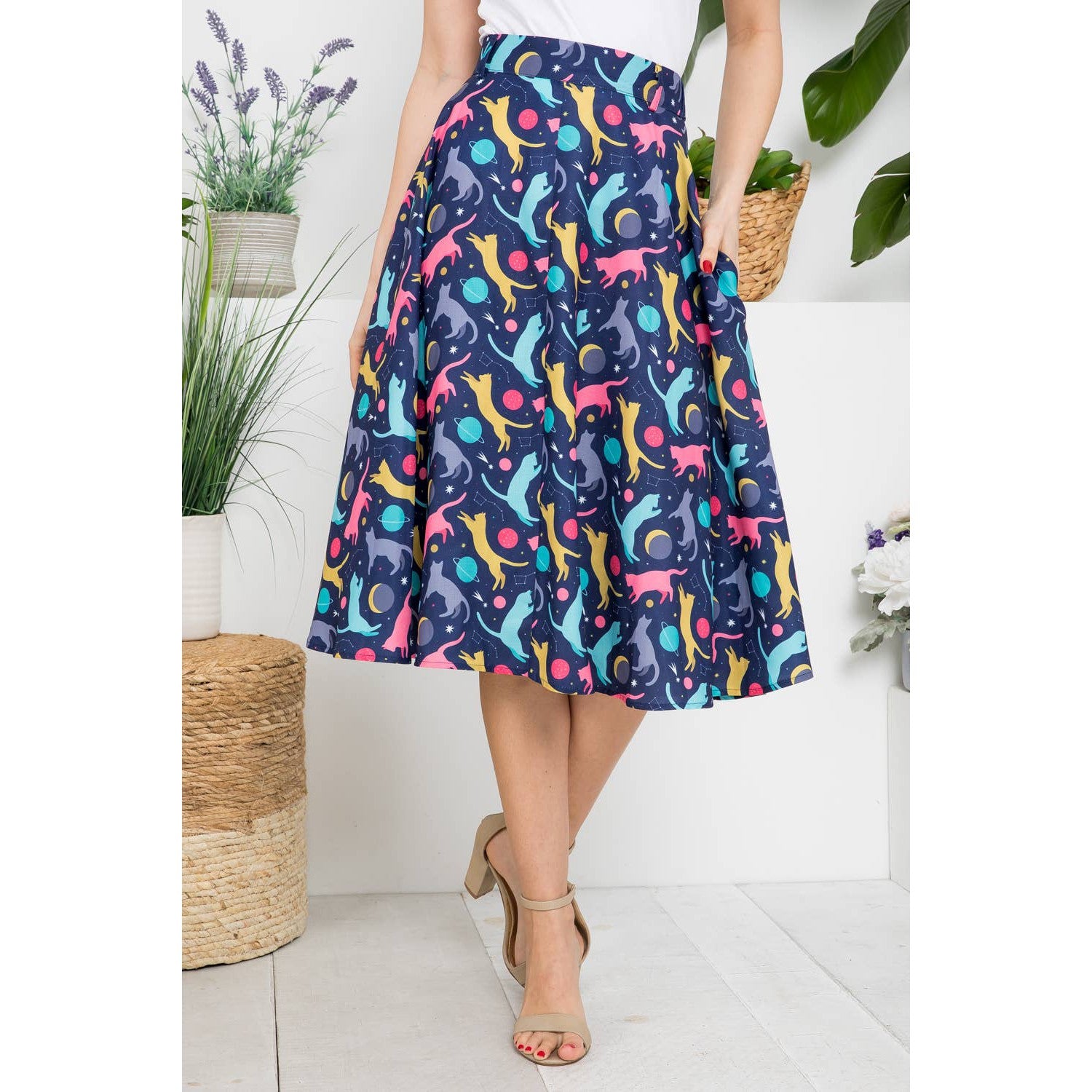 Colorful Cat Print Skirt | Cat Lovers Midi Printed Fashion Skirt (S-XL)