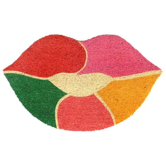 Colorful Lips Doormat in Natural Coir | Non-slip Outdoor Rug 18" X 30"