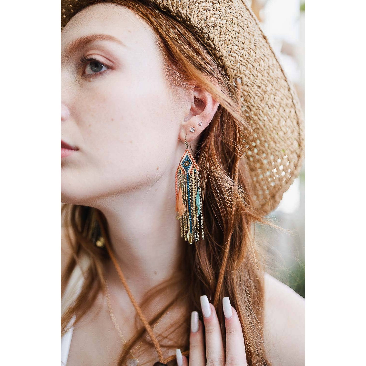 Colorful Mixed Bead Feather Dangle Earrings 🪶 Boho Earrings Fashion Jewelry