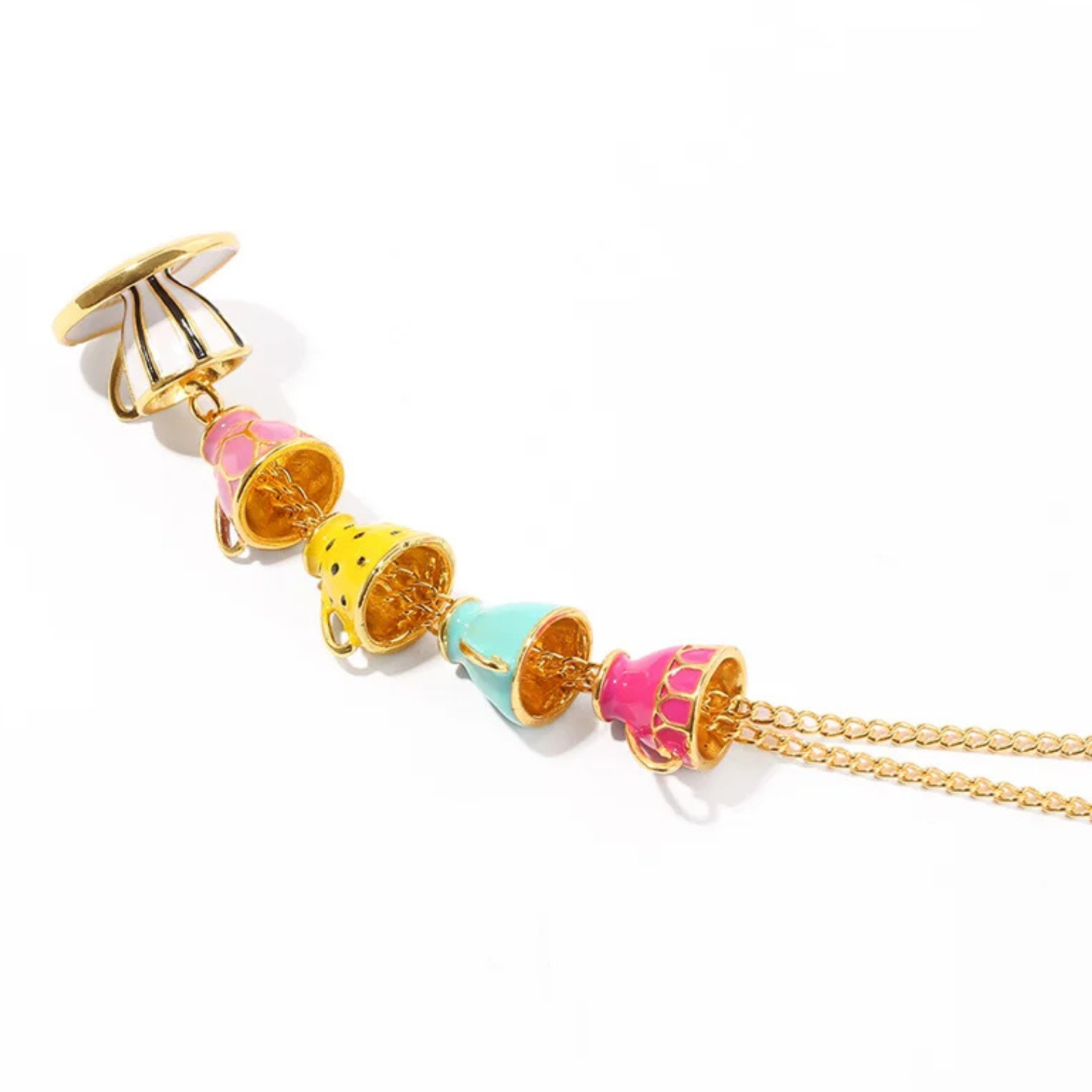 Colorful Teacups Necklace | 5 Stacked Enamel Teacup Charms | Fidget Slider | 50cm Gold Chain