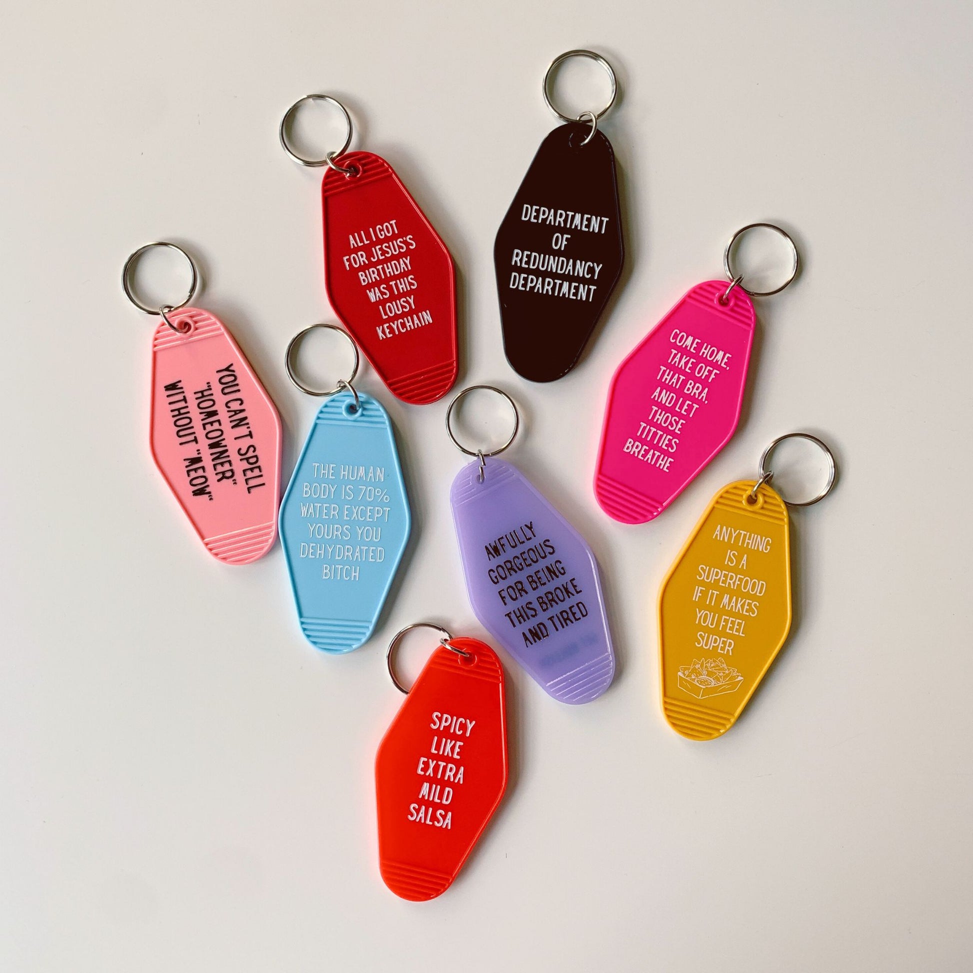 Come Home Take Off That Bra Motel Style Keychain in Fuchsia Pink