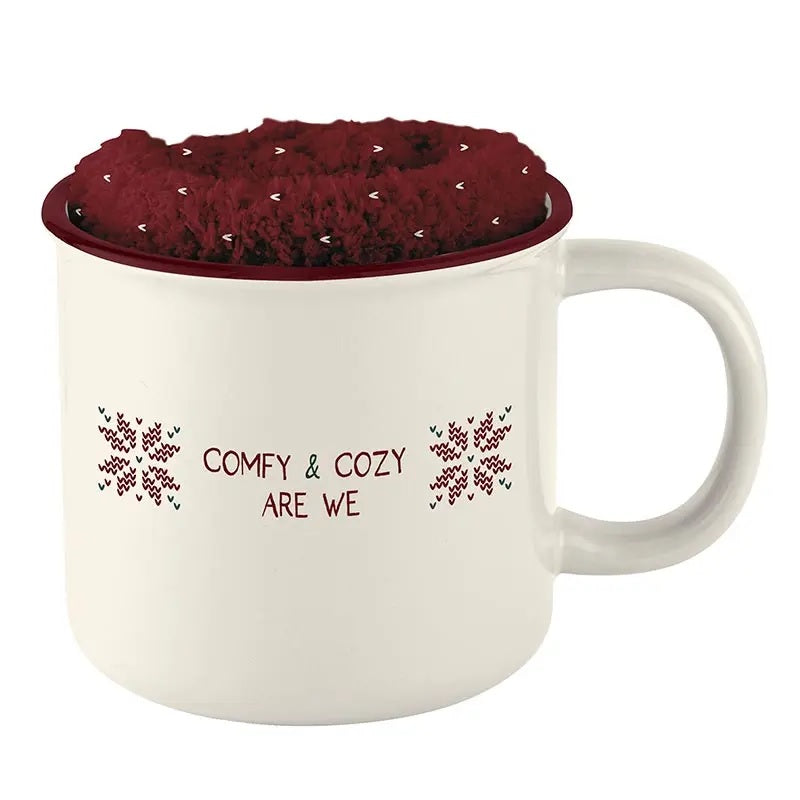 Comfy & Cozy Are We Mug & Sock Gift Set in Red | Holiday Christmas Gift