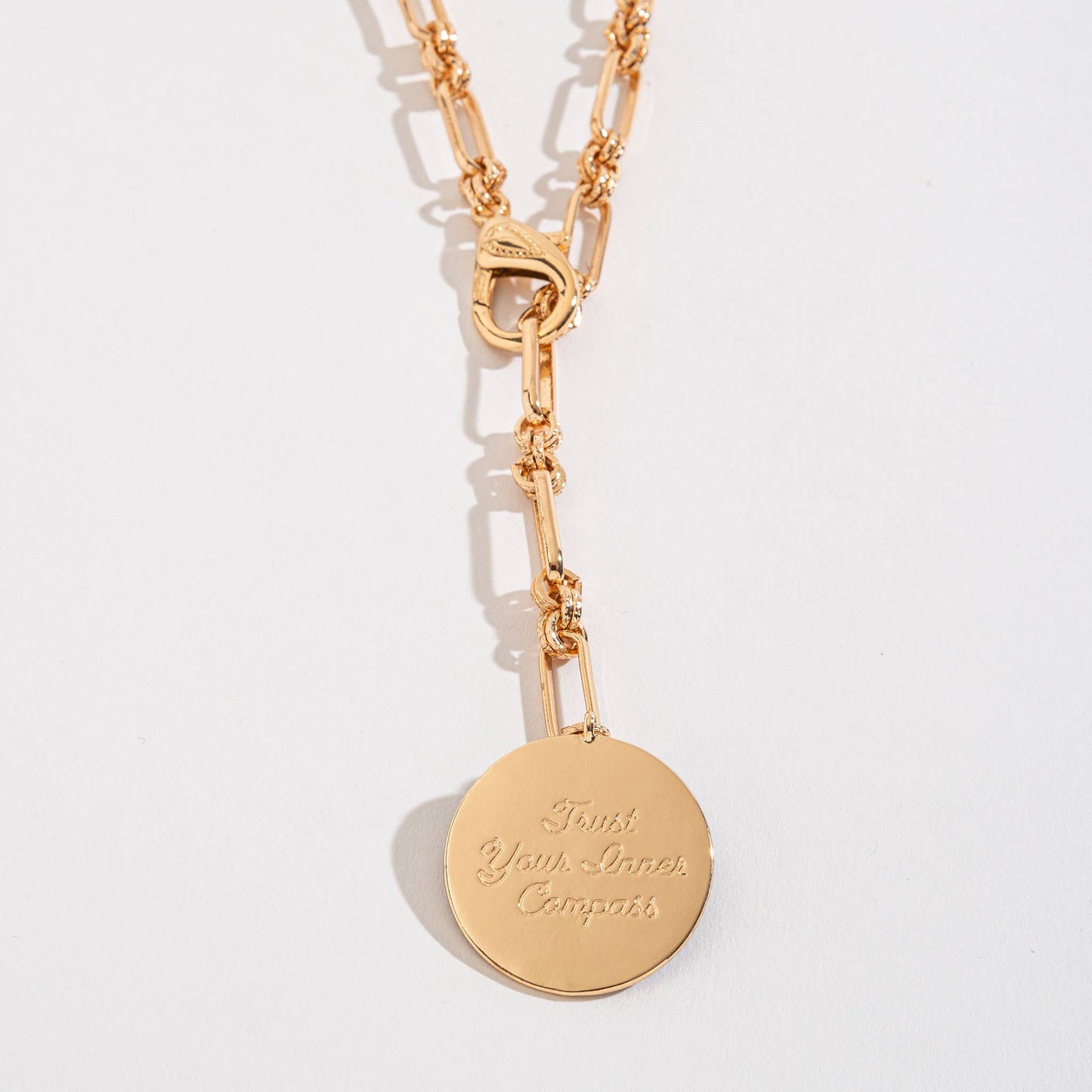 Compass Hidden Message Chain Pendant Necklace in Gold, Silver, or Black | "Trust Your Inner Compass" Gift Necklace