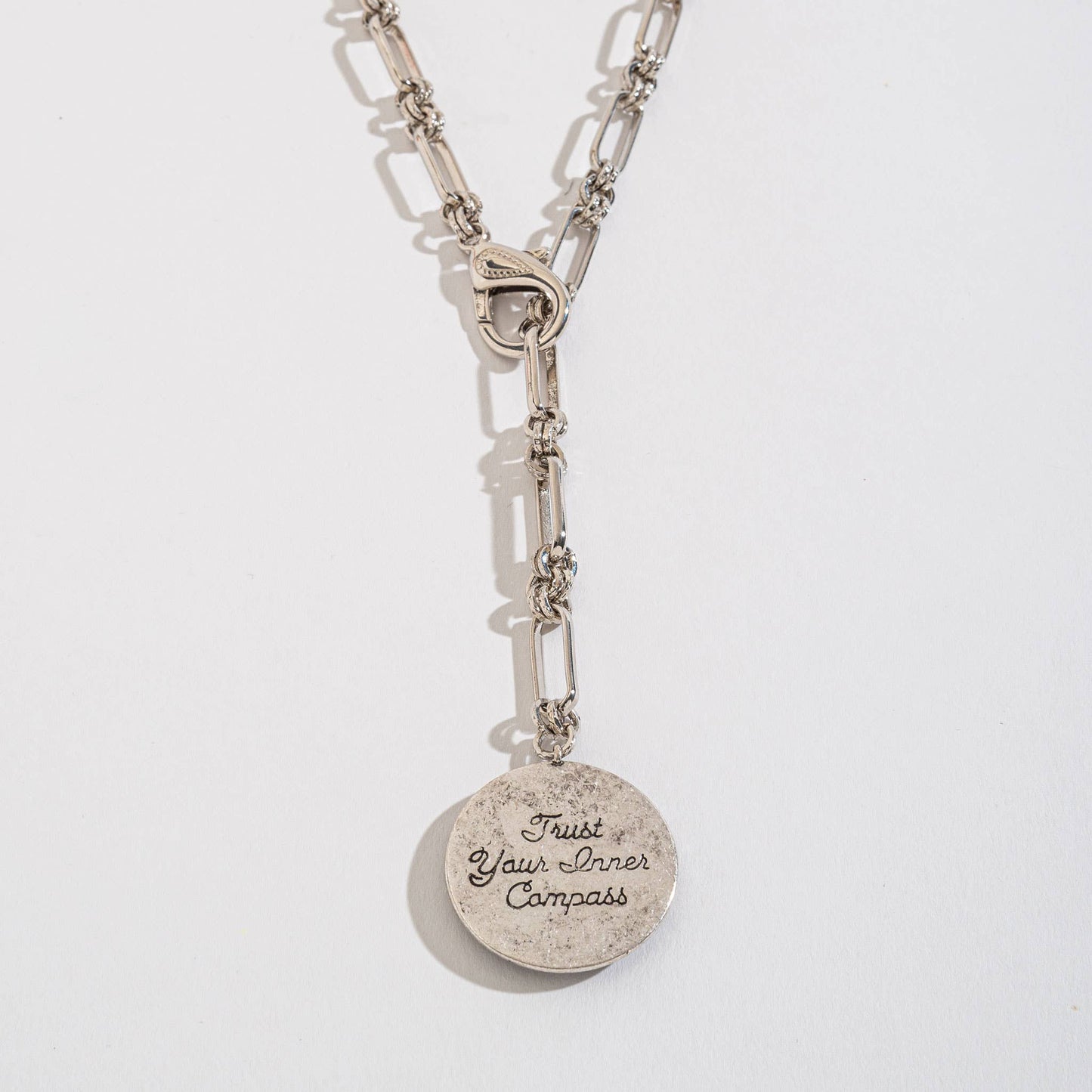 Compass Hidden Message Chain Pendant Necklace in Gold, Silver, or Black | "Trust Your Inner Compass" Gift Necklace