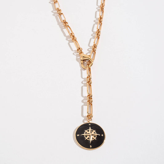 Compass Hidden Message Chain Pendant Necklace in Gold, Silver, or Black | "Trust Your Inner Compass" Gift Necklace