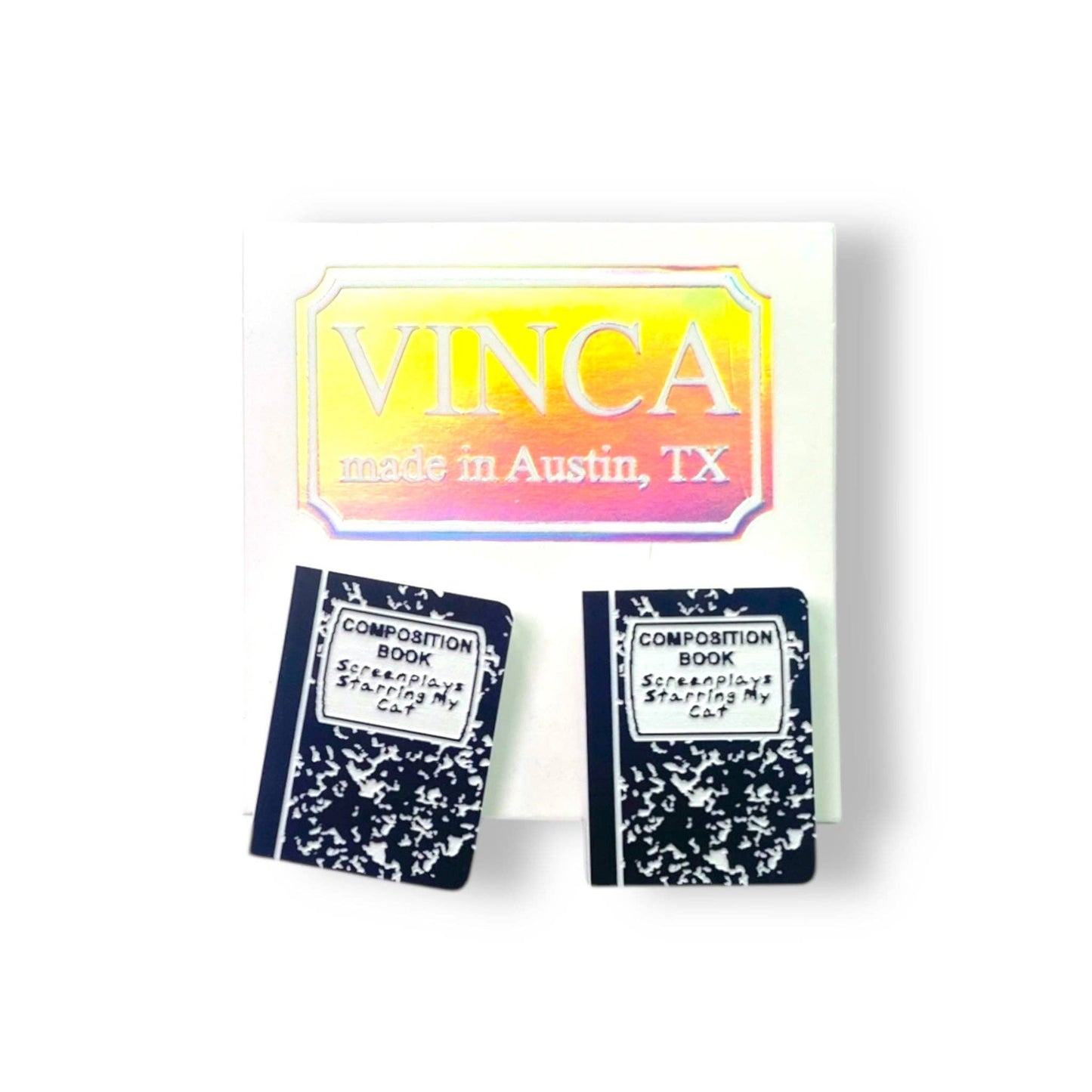 Composition Notebook Earrings "Screenplays Starring My Cat"