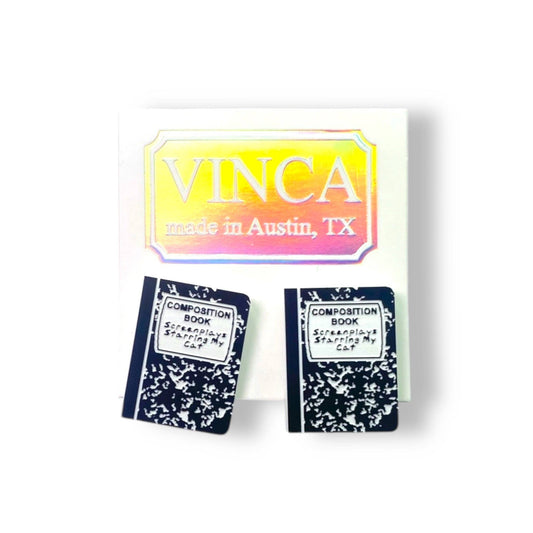 Composition Notebook Earrings "Screenplays Starring My Cat"