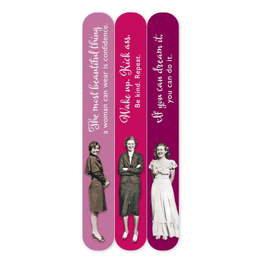 Confidence Emery Boards Set of 3 Inspirational Vintage Nail Files SME25 | Empowering Manicure Gift in Vinyl Case