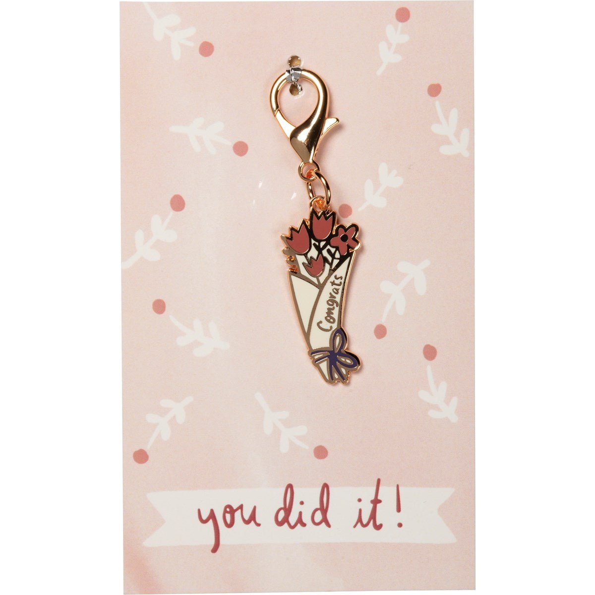 Congrats You Did It! Flower Bouquet Hard Enamel Keychain Charm | Congratulations Gift | Attach to Handbags, Backpacks, Keyrings