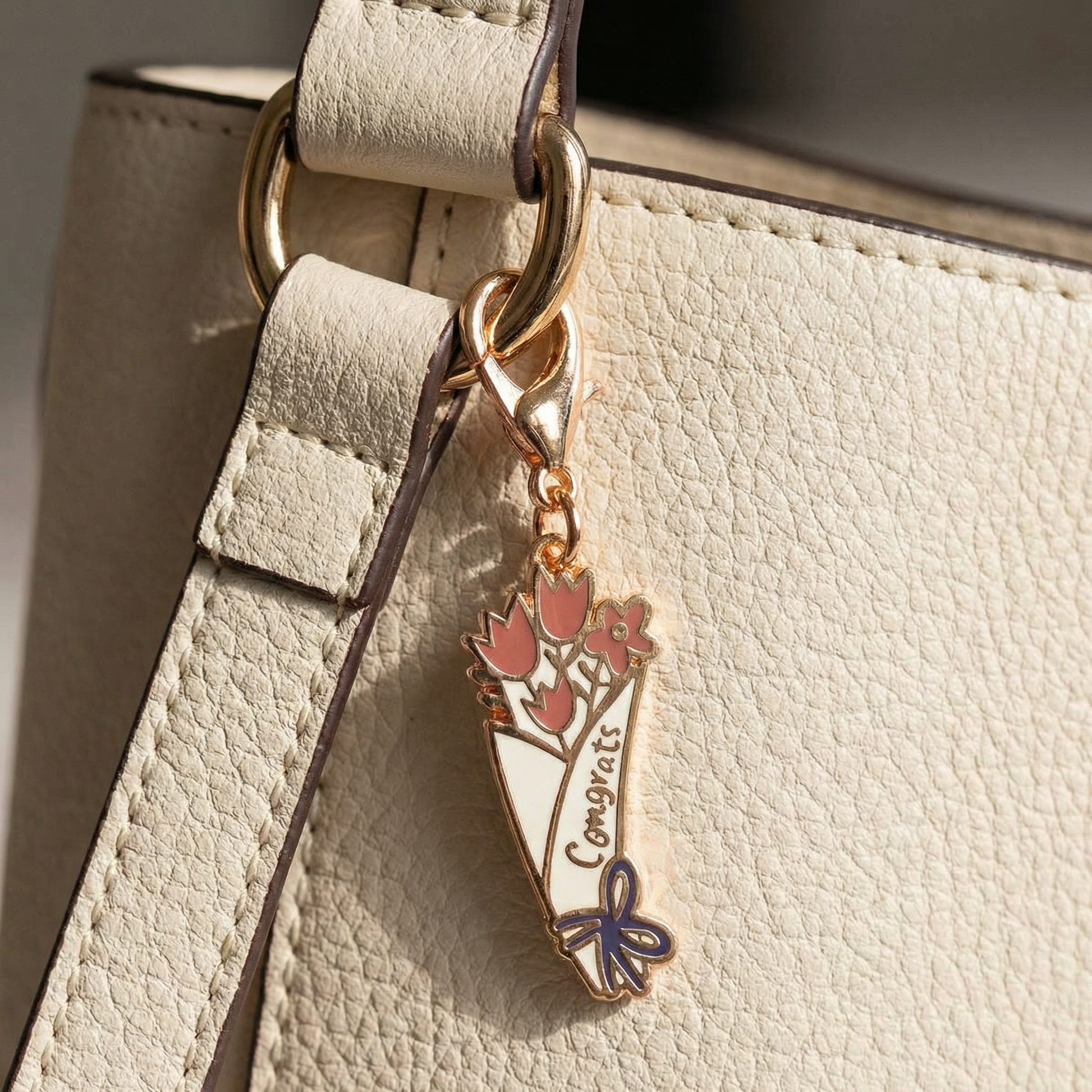 Congrats You Did It! Flower Bouquet Hard Enamel Keychain Charm | Congratulations Gift | Attach to Handbags, Backpacks, Keyrings