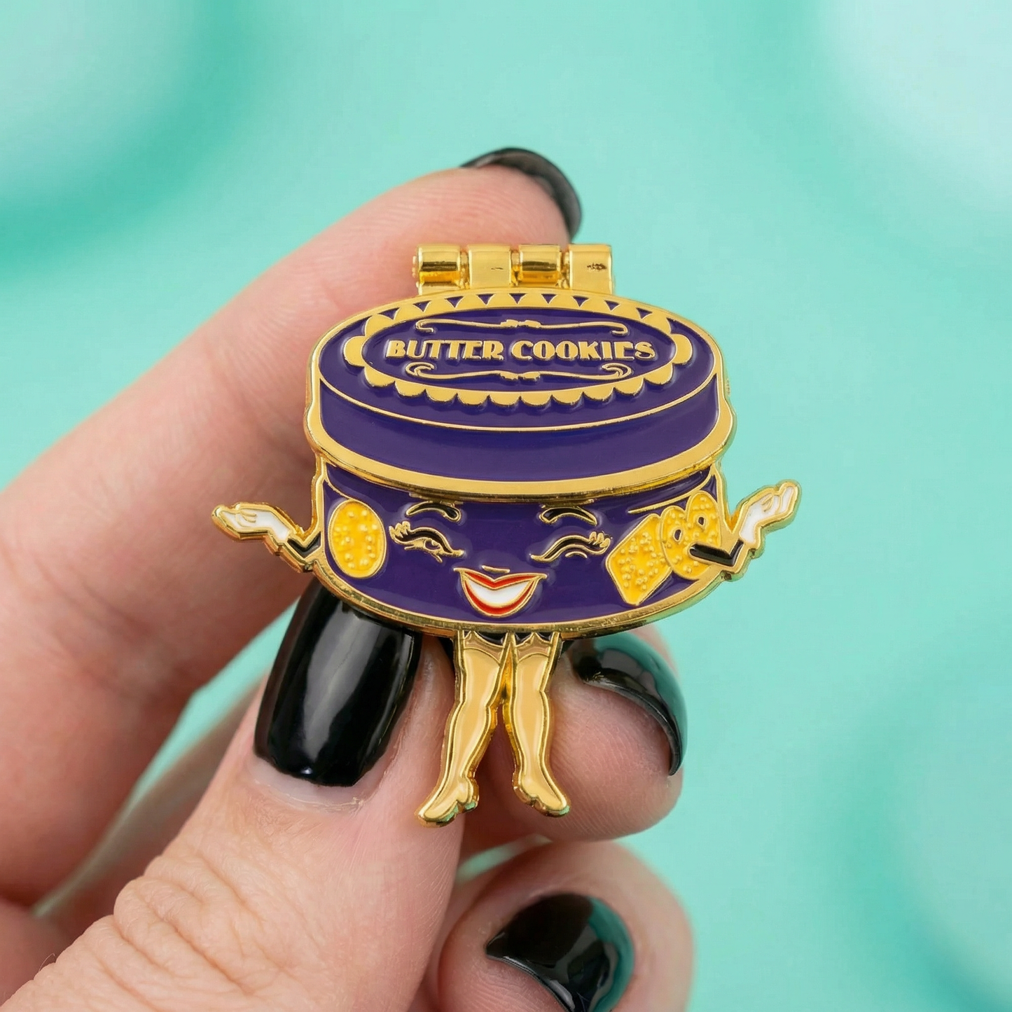 Cookie Tin Hinge Moving Enamel Pin | Nostalgic Danish Butter Cookie Box Pin