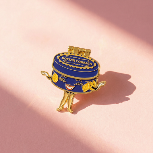 Cookie Tin Hinge Moving Enamel Pin | Nostalgic Danish Butter Cookie Box Pin