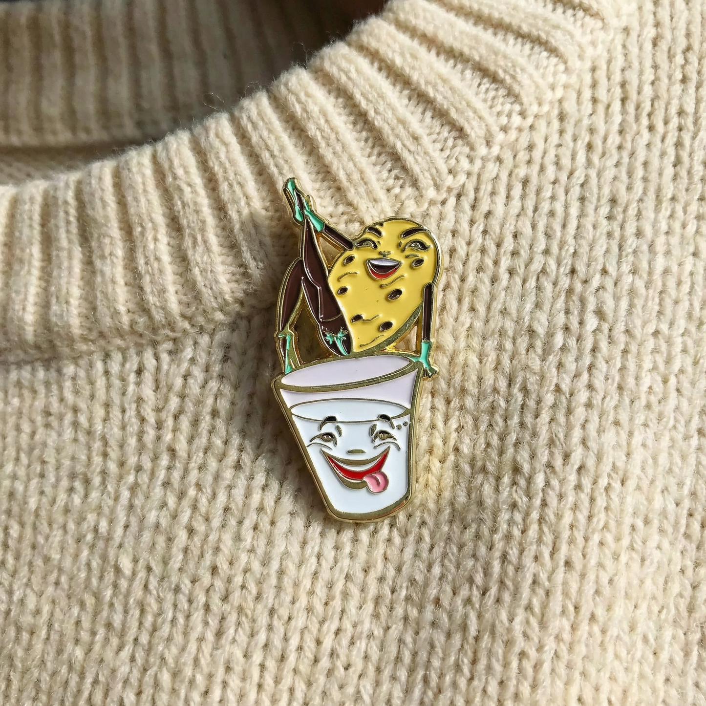 Cookie and Milk Soft Enamel Pin with Glitter | Cute Dessert Lapel Pin