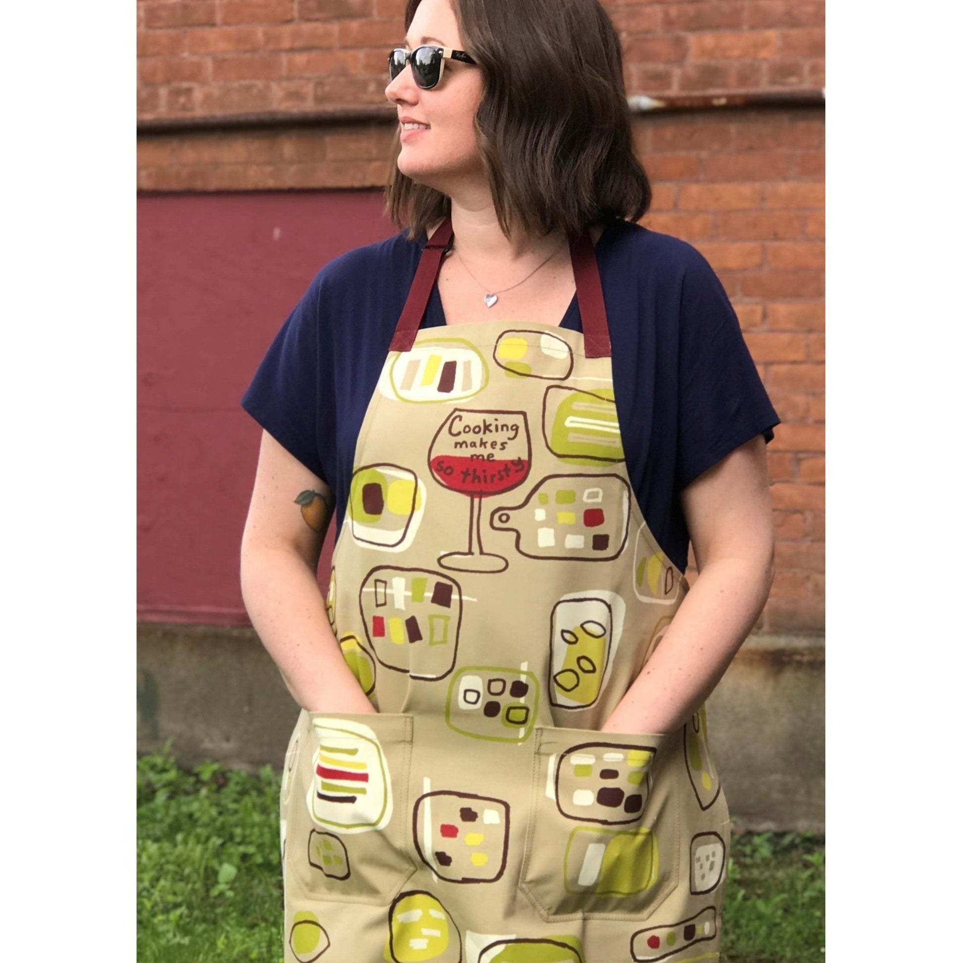 Cooking Makes Me So Thirsty Funny Cooking and BBQ Apron Unisex 2 Pockets Adjustable Strap 100% | BlueQ at GetBullish