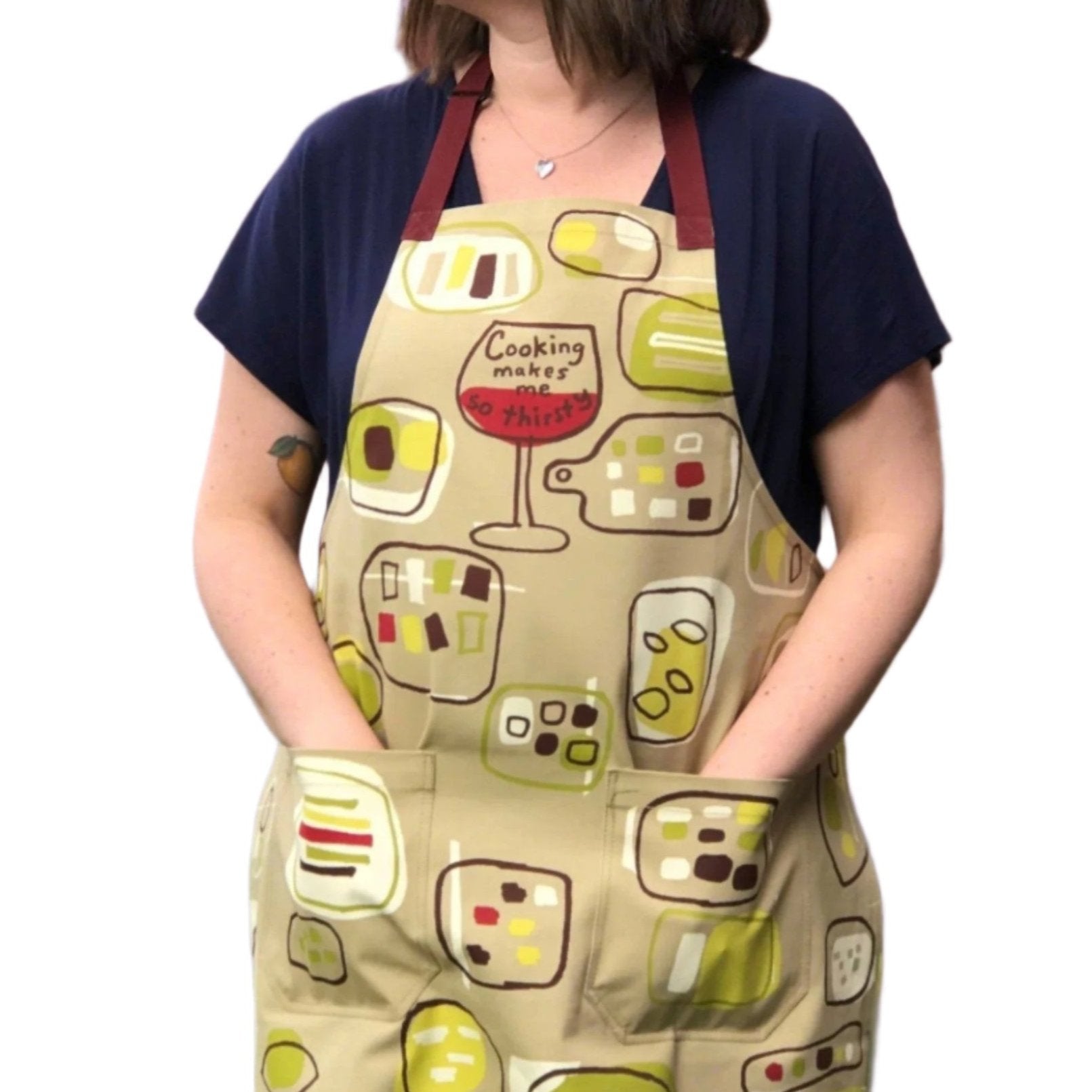 Cooking Makes Me So Thirsty Funny Cooking and BBQ Apron Unisex 2 Pockets Adjustable Strap 100% | BlueQ at GetBullish